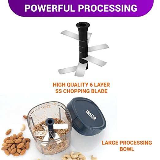 Inalsa Manual Chopper Chop It XL - Six Layer SS Chopping Blade | Coarse, Medium, Fine for All Types of Chopping | 900 ml Capacity | Anti Skid Base Inalsa Manual Chopper Chop It XL - Six Layer SS Chopping Blade | Coarse, Medium, Fine for All Types of Chopping | 900 ml Capacity | Anti Skid Base